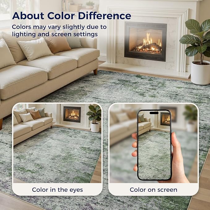 DMOYEST Area Rug Living Room Rugs - 10x14 Large Soft Indoor Neutral Modern Abstract Low Pile Washable Rug Carpet for Bedroom Dining Room Farmhouse Home Office - Green/Grey/Brown
