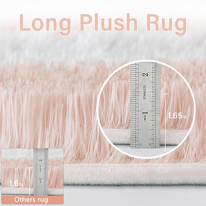 PureCozy Checkered Rug 7x10 for Living Room, Pink and White Modern Shag Rugs Super Soft Washable Indoor Office Fuzzy Carpet Non-Slip Fluffy Rugs for Bedroom Home Aesthetic Decor