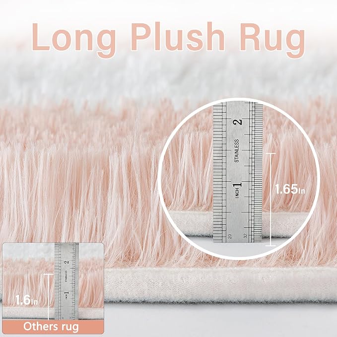 PureCozy Checkered Rug 9x12 for Living Room, Pink and White Modern Shag Rugs Super Soft Washable Indoor Office Fuzzy Carpet Non-Slip Fluffy Rugs for Bedroom Home Aesthetic Decor