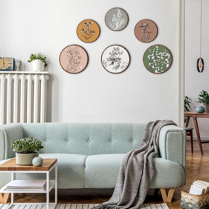 Barydat 6 Pieces Boho Plant Wall Art Decor Wooden Boho Farmhouse Rustic Bohemian Wall Hanging for Bedroom Living Room Office (Retro,8 Inch, 10 Inch)