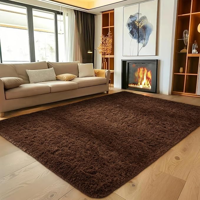 Ophanie Brown Rugs for Living Room Bedroom, 5x8 Fluffy Fuzzy Furry Carpet, Plush Soft Shaggy Bedside Indoor Floor Area Rug for Kids Nursery Home Decor with Over 999 pcs Non-Slip Backing Pattern