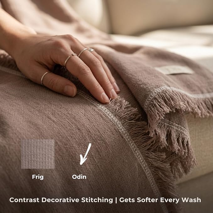 Odin Waffle Throw Blanket with Tassels, 50x66 Inch, 100% Turkish Cotton, Oeko-TEX Certified, Breathable Lightweight Throw for Couch, Sofa & Bed, Made in Turkey, Sand