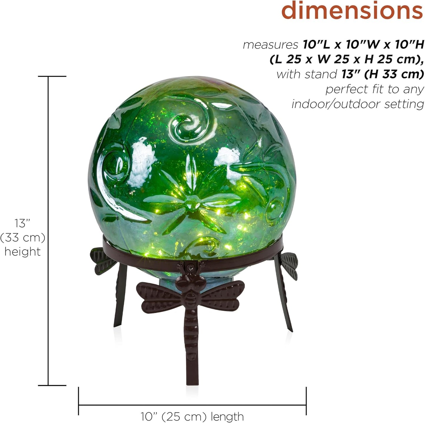 Alpine Corporation 13" Tall Indoor/Outdoor Pearlized Green Glass LED Gazing Globe with Stand