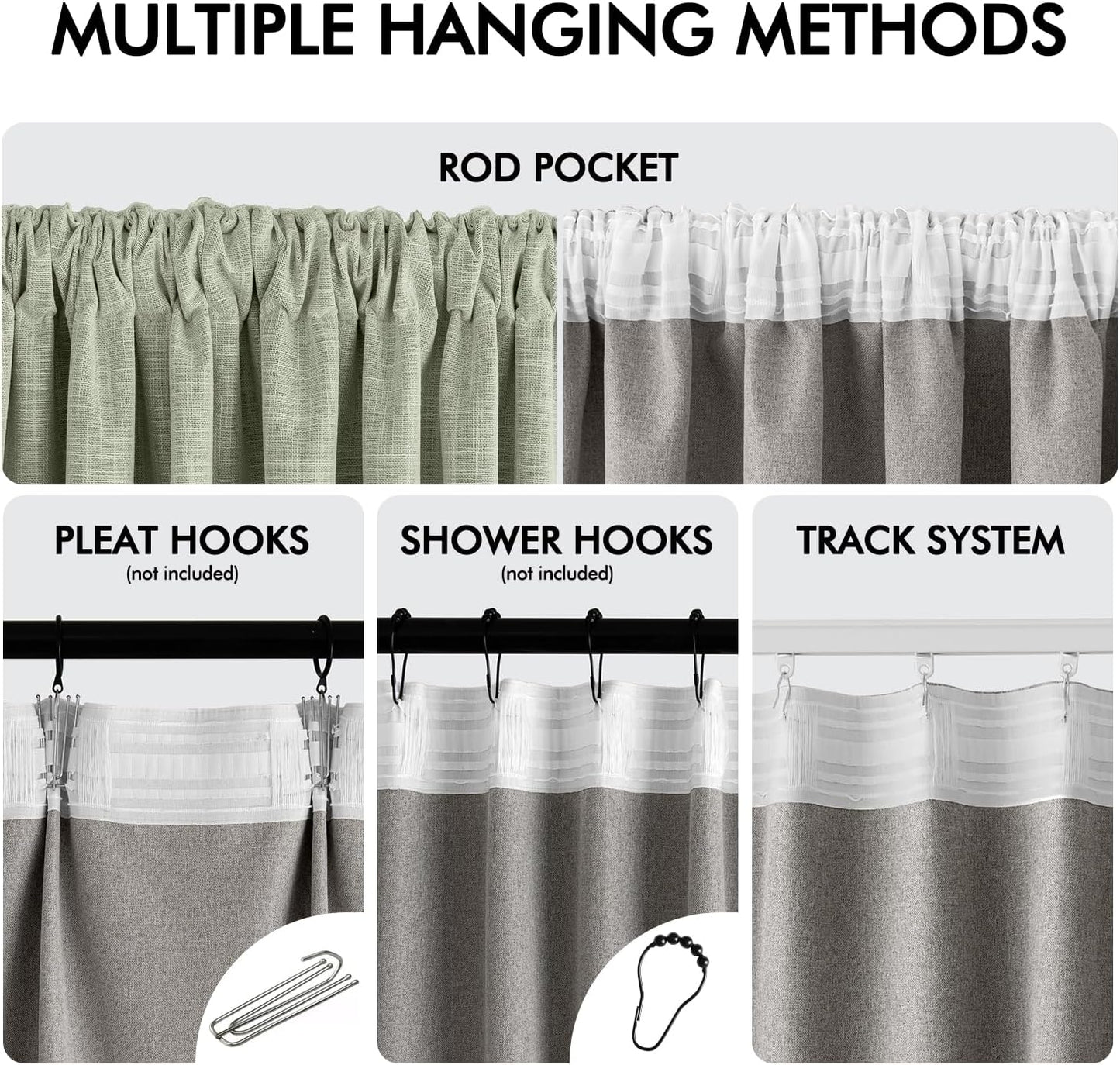 MIULEE Sage Green 100% Blackout Linen Curtain 96 Inch 2 Panel Set Double Sided No Coating Pinch Pleated Back Tab Floor to Ceiling Black out Thermal Insulated Bedroom Living Room Darkening Window Drape