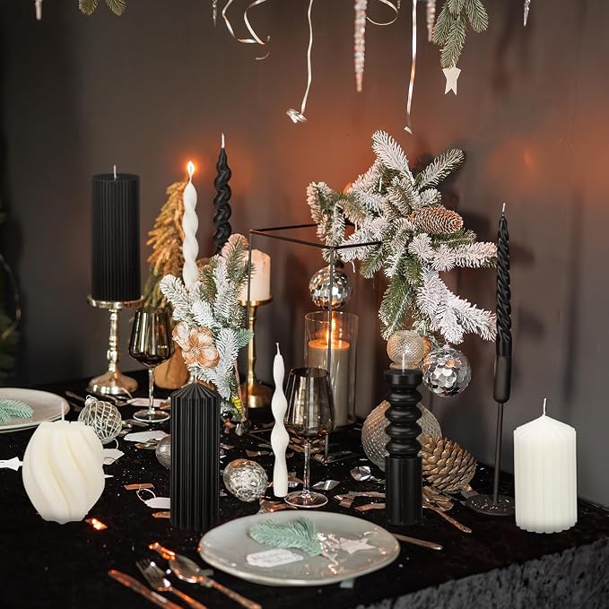 Nuanchu 9 Pcs Modern Decorative Candles Set 5 Pillar Aesthetic Ribbed Candles 4 Spiral Taper Twisted Candlesticks Scented Smokeless Soy Wax for Wedding Holiday Dinner Home Decoration(Halloween Color)