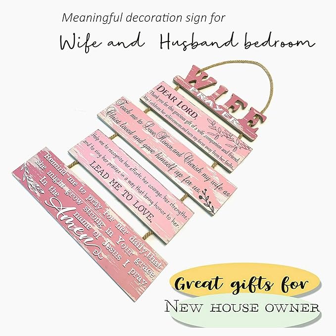 Wife Prayer Rustic Wall Sign with 5pcs Panels in Soft Pink - Christian Religious Farmhouse Hallway Family Decor - Thank You Plaque Gifts for Women Couples