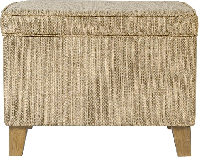 Homepop Home Decor | Medium Square Storage Ottoman with Hinged Lid | Ottoman with Storage for Living Room & Bedroom, Tan