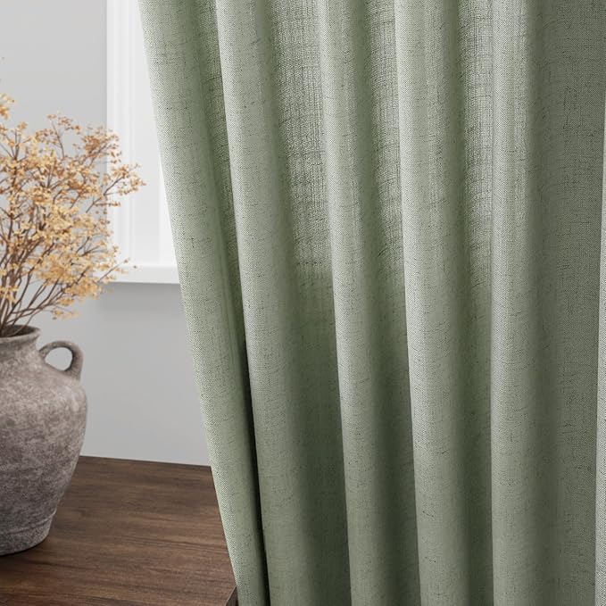 Nanspring Desert Sage Linen Curtains 108 Inches Long for Living Room Bedroom 2 Panels Set Extra Long Back Tab Curtain Light Filtering Sheer Drapes Floor to Ceiling Curtain for Large Windows 52x108