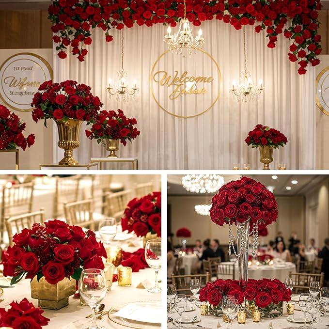 60Pcs Red Roses Artificial Flowers, Velvet Silk Faux Roses, Realistic Red Flowers for Mother's Day, Wedding Centerpieces, Cake, Bridal Bouquets, Home Decor, Anniversary, Valentine's Day Decorations