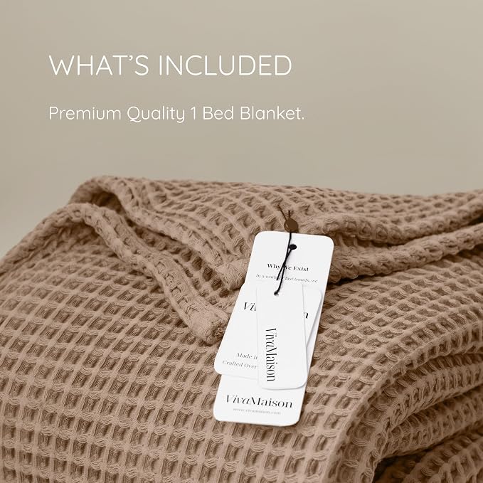 Premium Waffle Throw Blanket California King Size Brown - 100% Turkish Cotton, Light and Airy Waffle Weave All-Season Quilt - Luxury Decorative Bedspread (Brown, Cal King 95" x 126" Inch)
