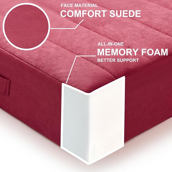 JKMAX 2 Pcs High Density Foam Floor Pillow - Upgraded Large Pillows Seating for Adults - Outdoor Floor Cushion with Soft Tufted Cover - Yoga Pillows for Sitting On Floor - 22 Inch Burgundy
