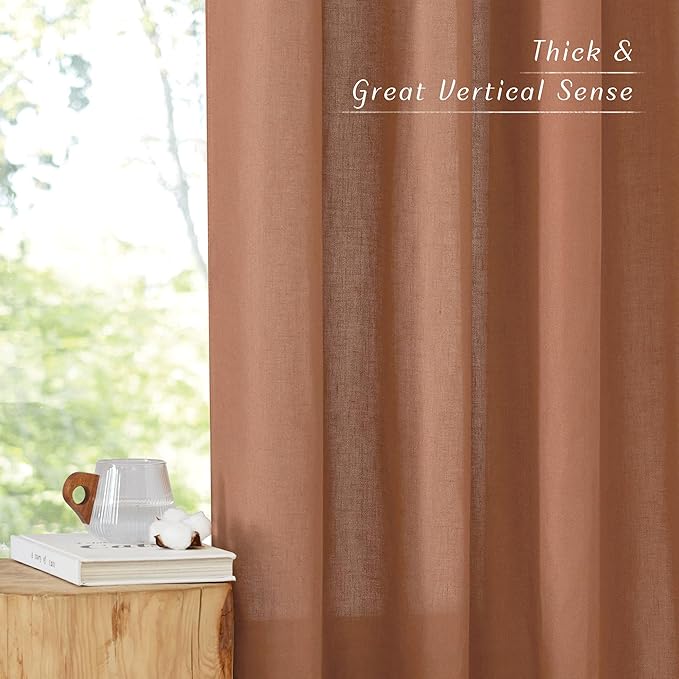 NICETOWN Caramel Linen Curtains for Kitchen, Thick Flax Small Window Treatments Semi Sheer Privacy Assured with Light Through for Cafe/Bathroom, W68 x L78, 2 Panels