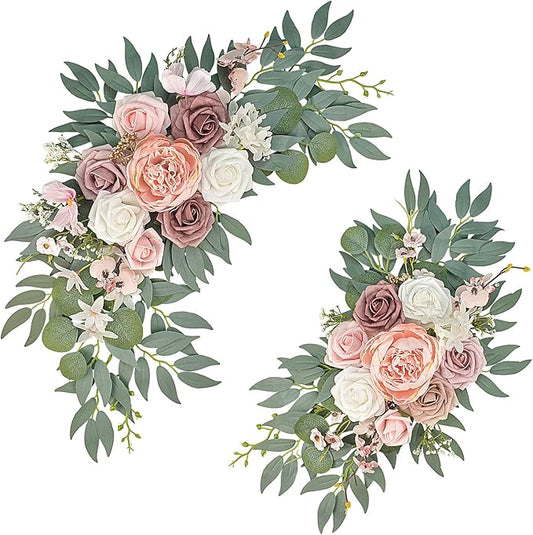Pink Wedding Arch Flowers Set of 2, Artificial Wedding Arch Floral Swag Arrangement for Reception Photo Backdrop Decoration, Bridal Shower, Baby Shower