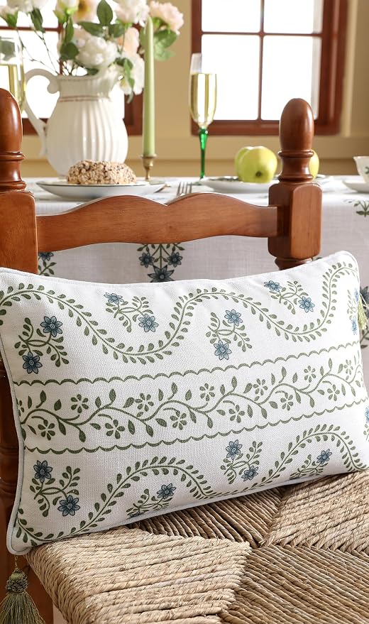 ISAENNE Designer Linen Throw Pillow Cover,Set of 2,20"x12"-Mosella D | French Elegant Rectangle Decor Pillow Cover,Concealed Zipper Design,Floral Pattern,Sofa,Bedroom,Living Room,Lounge Chairs