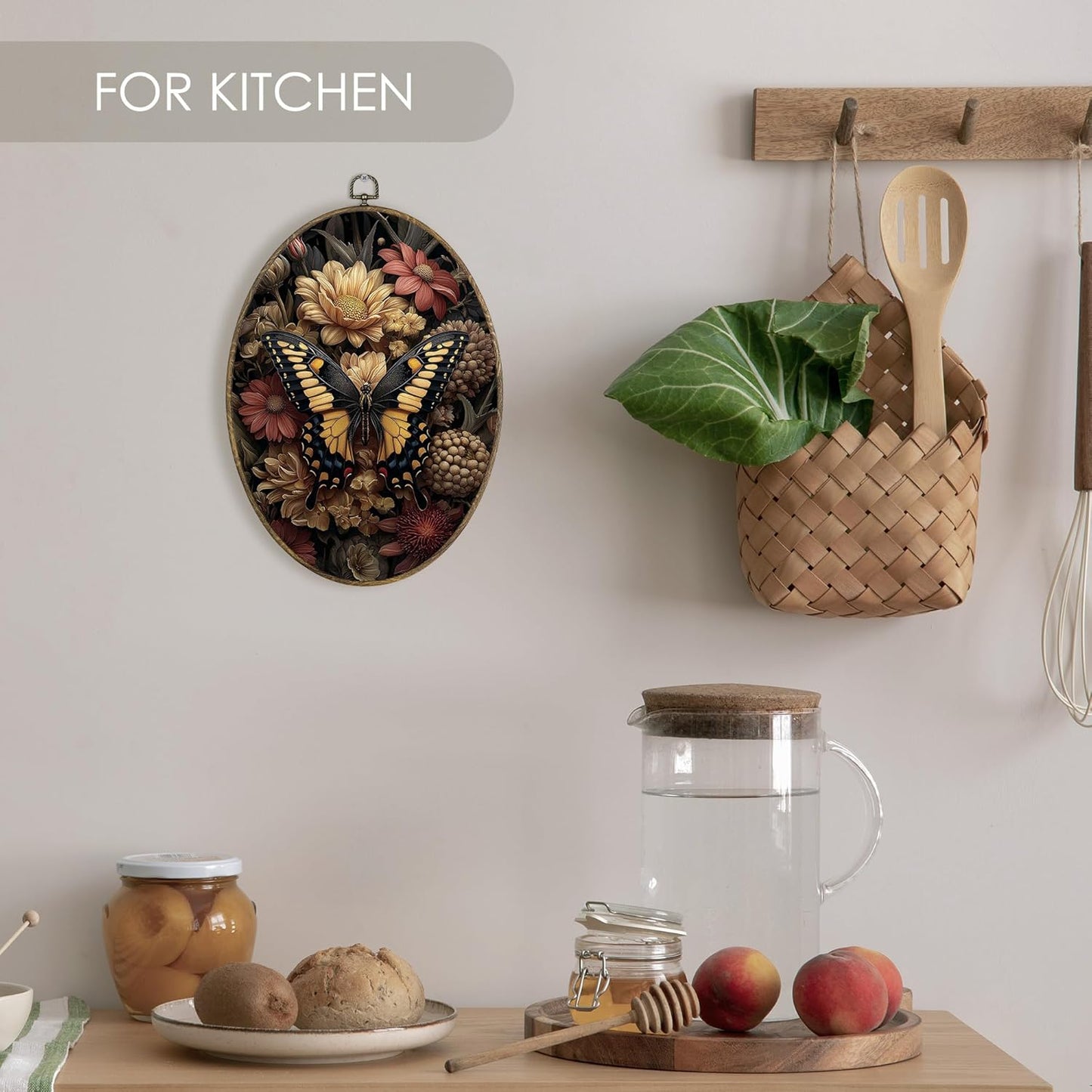 Fewgb Vintage Dark Moody Butterfly Floral Oval Wall Art Decor Framed, Farmhouse Dark Cottagecore Academia Canvas Wall Art Prints Picture, Botanical Hanging Room Decor Artwork for Kitchen Bathroom 9x12