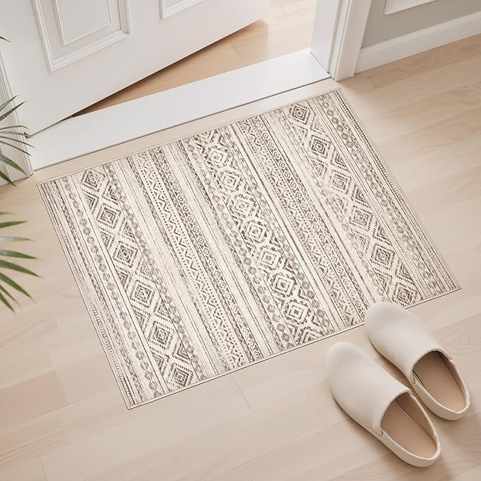 cotiled Washable 2x3 Entryway Rug: Washable Boho Rugs with Non Slip Backing Small Soft Indoor Stain Resistant Carpet for Kitchen Front Lightweight Home Decor Dark Brown