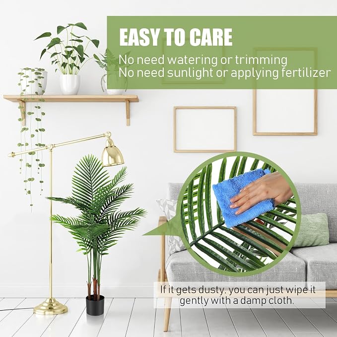 Jexine 2 Pack Artificial Palm Trees 3Ft, Fake Plants Fake Trees Artificial Areca Palm Plants for Outdoor Indoor Faux Tree in Pot for Pool Home Decor Office Housewarming Gift Modern Decoration