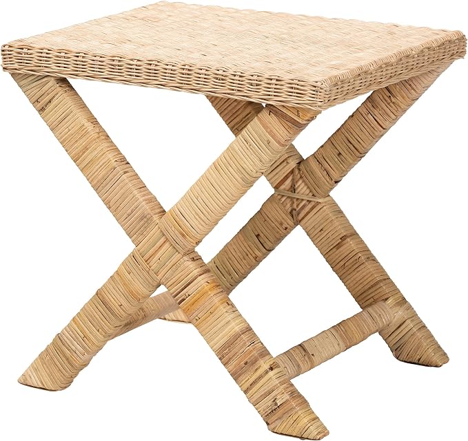 Bali & pari Farica Modern Bohemian Natural Rattan and Mahogany Accent Bench