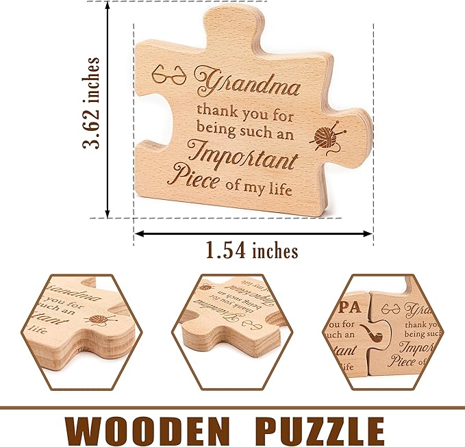 Engraved Block Puzzle Gift for Grandma for Birthday, Christmas, Grandparents day, Mothers Day Gifts for Grandma, Delicate Grandma Birthday Gifts from Granddaughter, Grandson