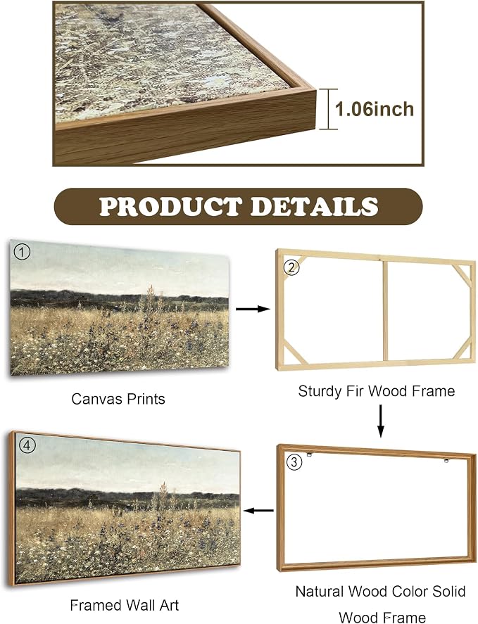 DJSYLIFE Farmhouse Apple Blossoms Landscape Framed Wall Art for Living Room | 20x40 Inch Vintage Canvas Print, Solid Wood Inner & Outer Frame, Ready to Hang, Rustic Country Decor for Bedroom & Dining