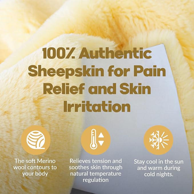 Set of 4, Natural Sheepskin for Bed Sores and Skin Irritation | 100% Real Medical Sheepskins with Non-Slip Back for Pain Relief and Discomfort, Wool Seat Pad, Natural, 17 in. x 17 in.