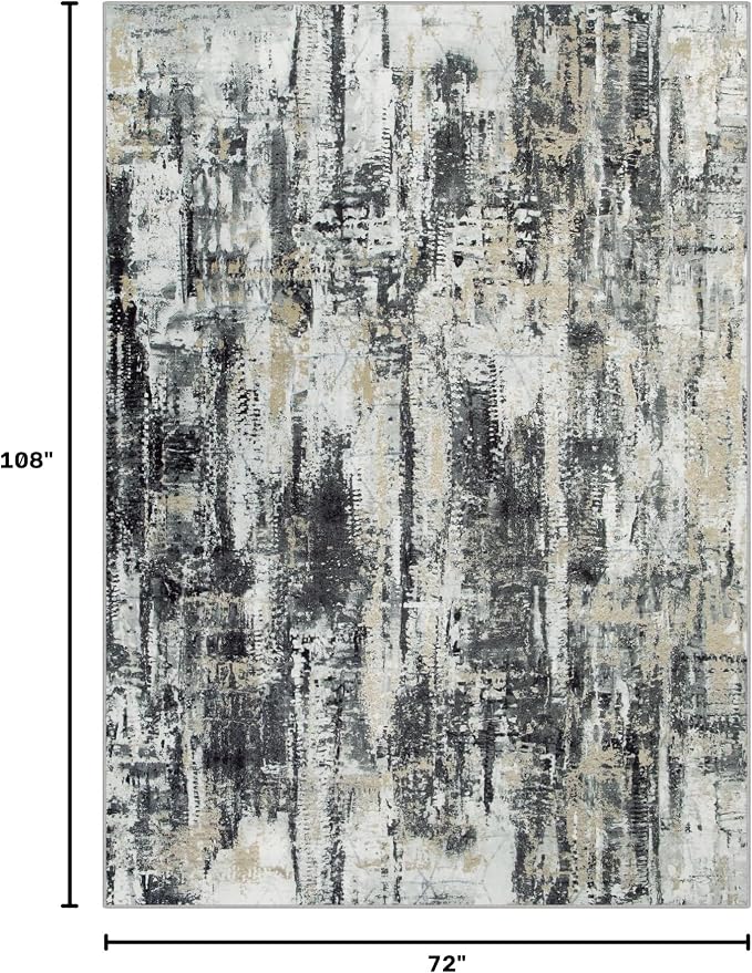 6x9 Area Rugs Washable Rug: Large Modern Abstract Living Room Rug Soft Anti-Skid Thin Carpet Indoor Floor Non-Shedding Carpets for Bedroom Dining Room Farmhouse Nursery Home Office Black Grey Gold