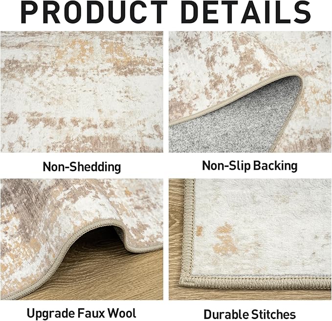 8x10 Area Rugs Washable Rug: Modern Abstract Living Room Rug Soft Anti-Skid Thin Carpet Indoor Floor Non-Shedding Carpets for Bedroom Dining Room Farmhouse Nursery Home Office Beige Grey