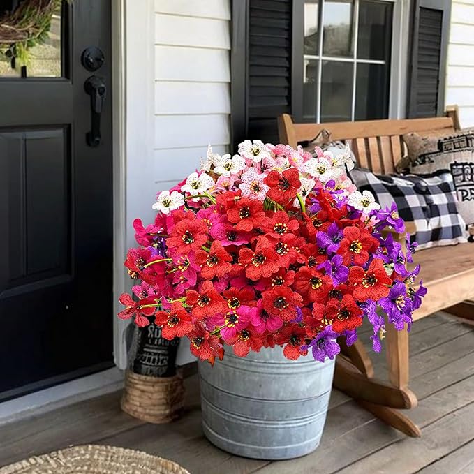 Colorful 20 Bundles Artificial Flowers for Outdoors,MixColors Fake Silk Flowers with Plastic Plants for Outside,Faux mums Realistic Flowers for Window Box Yard Fuchsia Balcoy Dector (Mixed Color)