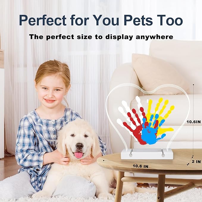 Bixinyo Family Handprint Kit with Light, Baby Hand and Footprint Kit, DIY Craft Keepsake, Family Gifts for Mom, New Parents, Mother's Day, Adoption, Baby Shower Gifts for Boys & Girls (Heart, White)
