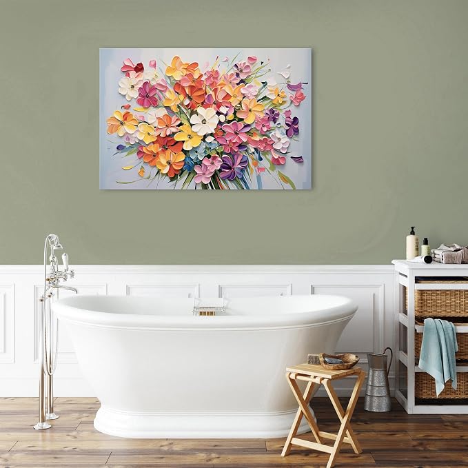 Colorful Wildflower Wall Decor Orange Daisy Flower Canvas Wall Art for Girl Women Bedroom Picture Nature Floral Bouquet Painting Prints Farmhouse Spring Botanical Artwork Kitchen Decoration 24x36"