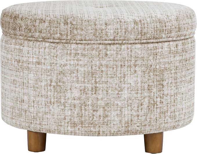 HomePop 24" Large Round Storage Ottoman - Cream Textural Woven
