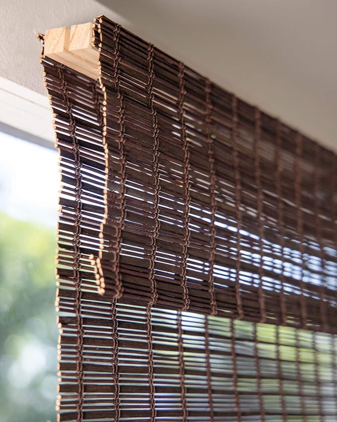 CHICOLOGY Bamboo Roman Shade, Cordless Light Filtering Woven Wood Window Treatment for Living Room, Dining Room, Kitchen & Office, Natural Bamboo Blinds for Boho Coastal Decor, Buffalo, 35"W x 64"H