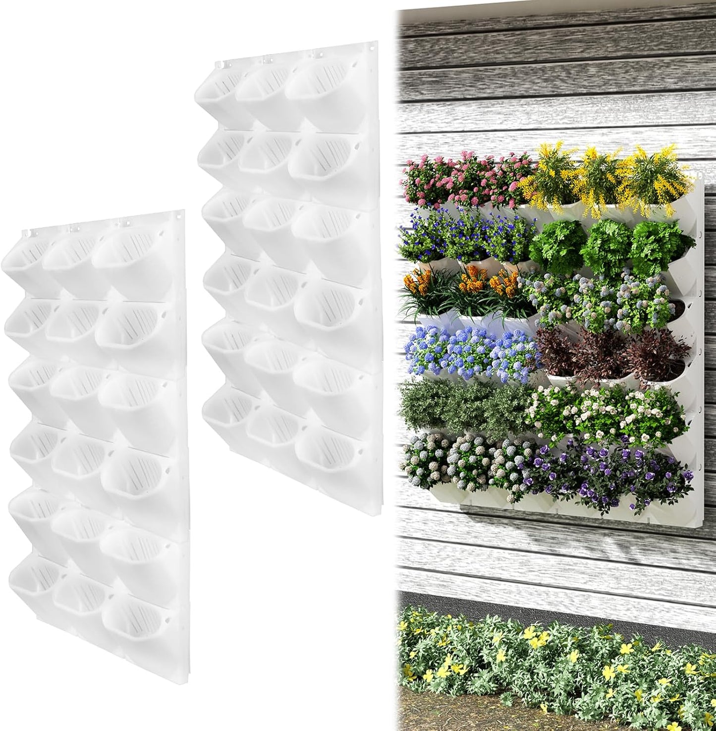 Self-Watering Wall-Mounted Vertical Planter, 36 Pots Wall Planter Indoor Vertical Living Green PlantWall Easy Installation 45''x39'' x5'' (White, 45X39 Inch 36Pcs)
