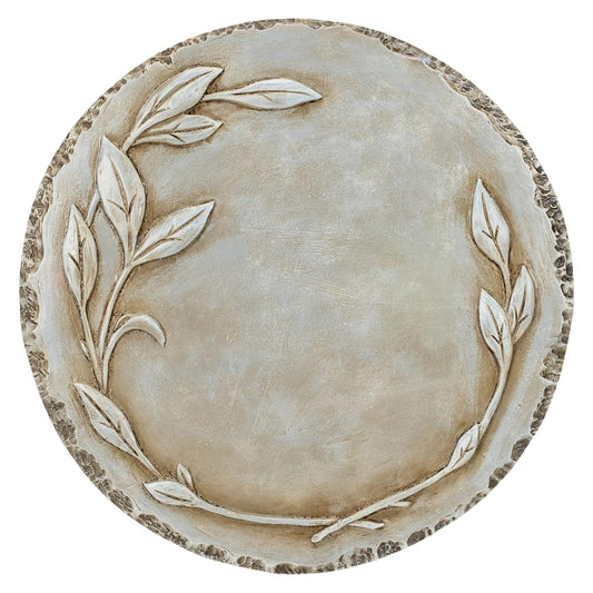 NAT & Jules Floral Laurel Wreath Leaves Pattern Dimensional Indoor Outdoor 12 inch Round Cast Resin Decorative Garden Stepping Stone, Patio, Walkway Sculpture Yard Art, Grey
