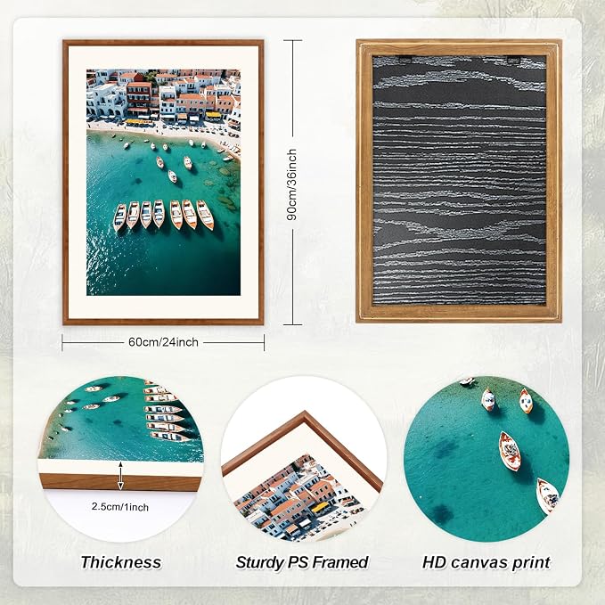 LHIUEM Ocean Positano Wall Decor,Blue Amalfi Coast Prints Set of 3,Aerial Photography Prints,Blue Sea Italy Print Canvas Wall Art,Beach Wall Art Pictures for Bedroom Bathroom -24"x36"x3