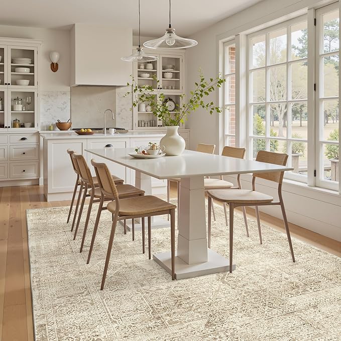 Soalmost 6x9 Area Rug for Living Room Floral Washable Non-Slip Modern Rugs for Bedroom Dinning Room Ultra-Thin Indoor Brown