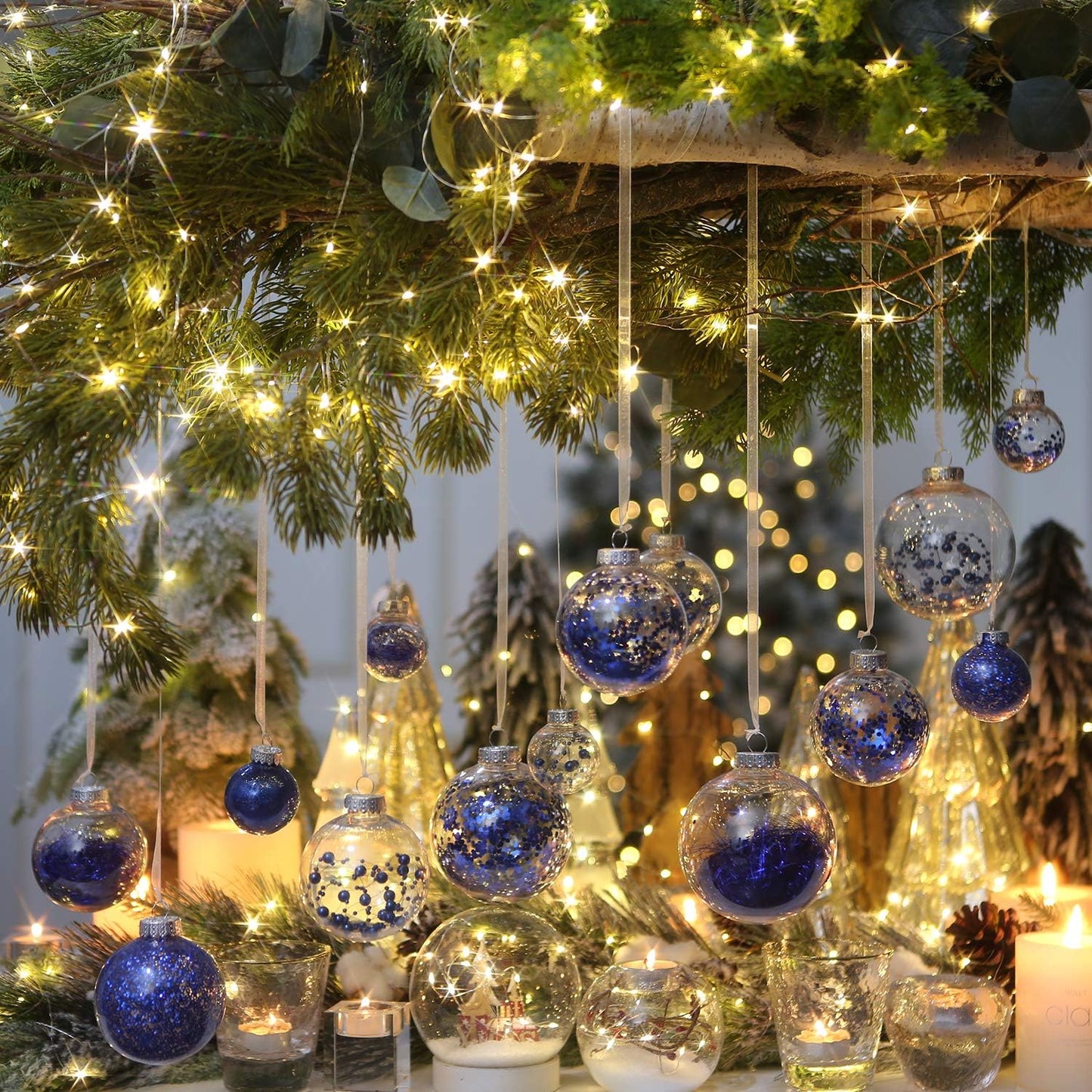 Sea Team 70mm/2.76" Shatterproof Clear Plastic Christmas Tree Ball Ornaments Set, Decorative Hanging Transparent Xmas Baubles with Stuffed Delicate Decorations (24 Counts, Royal Blue)