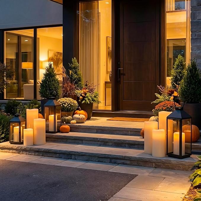 10" 12" 14" x 5" Extra Large Waterproof Outdoor Flameless Candles Battery Operated LED Pillar Candles for Indoor Outdoor Lanterns, Off White, Long Lasting, Set of 3