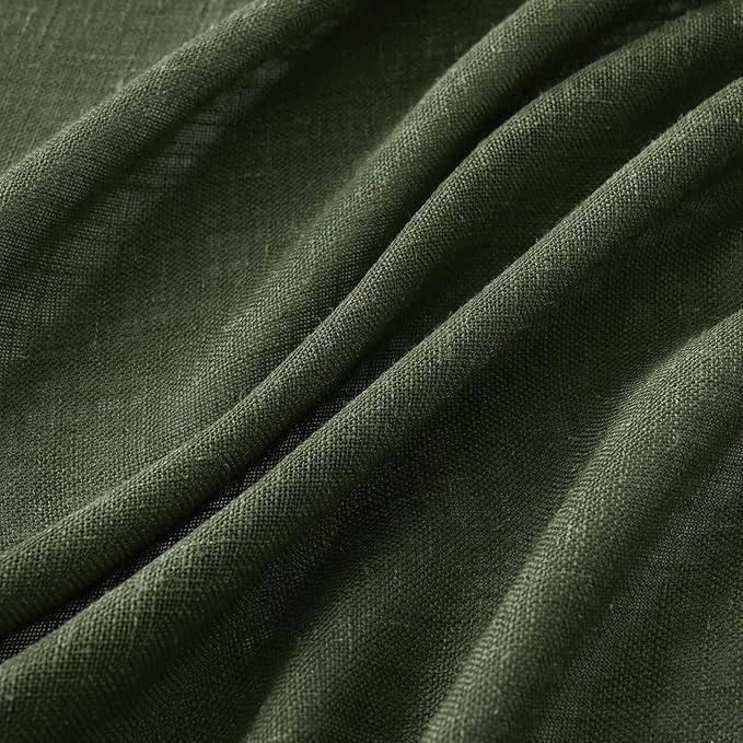 MIULEE Olive Green Short Linen Curtains 45 Inch Length 2 Panels for Kitchen Bedroom Bathroom, Soft Thick Linen Textured Basement Window Drapes Semi Sheer Light Filtering Back Tab Burlap Look Decor