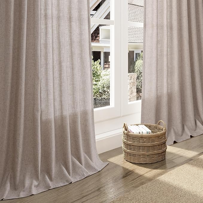 Brownish Grey Semi Sheer Linen Curtains 72 Inch Length for Living Room Back Tab Rod Pocket Modern Farmhouse Coastal Decor Cotton Textured Gauze Curtains 72 Inches Long for Dining Room Office