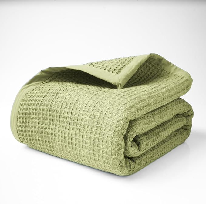 Salt Earth GOTS Certified 100% Organic Cotton Waffle Throw Blanket, 55"x60", Mosstone