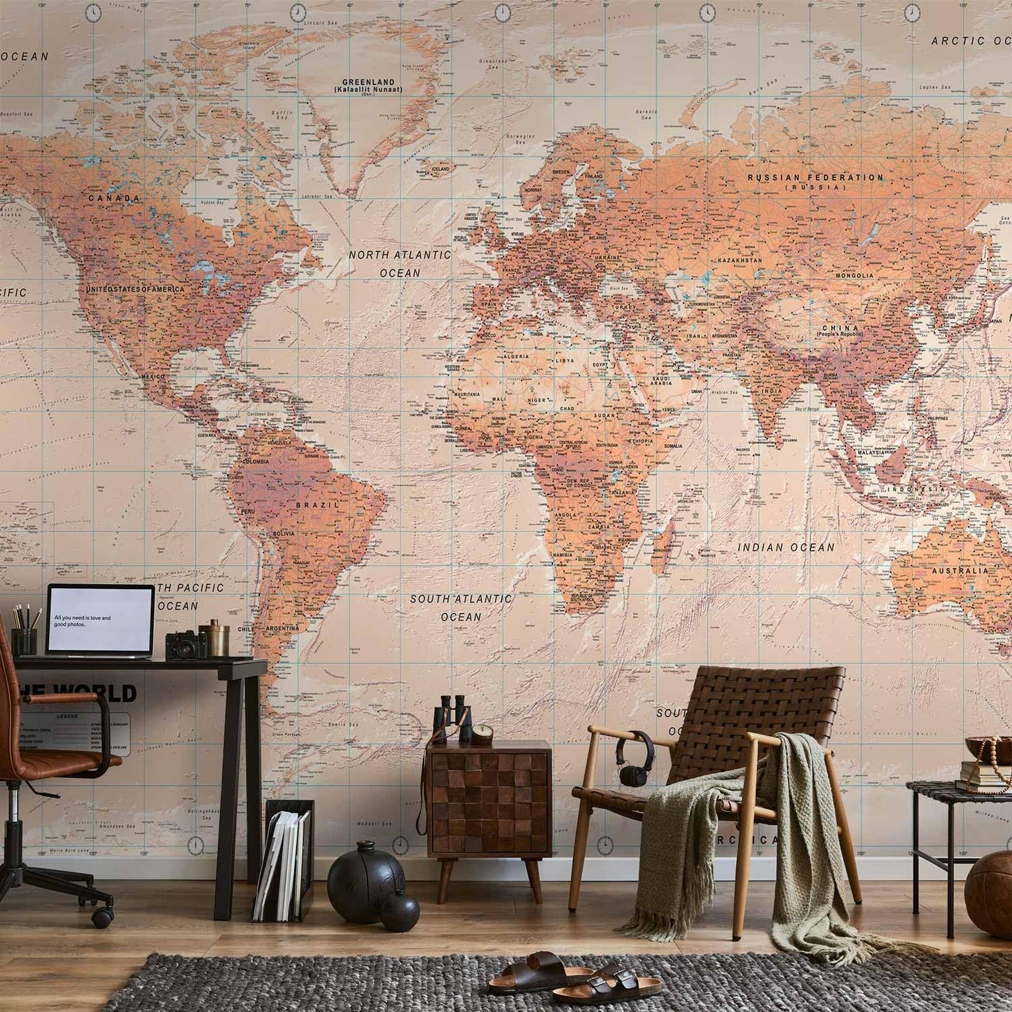 artgeist Wall Mural World Map 197x138 in - XXL Non-Woven Wallpaper Fleece Wall Decor Photo Print Picture Image Design Home Map of The World k-A-0091-a-c