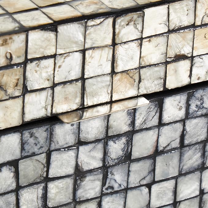 Deco 79 Mother of Pearl Shell Geometric Handmade Decorative Box Square Mosaic Storage Decorative Keepsake Box with Beige Accents, Set of 2 Storage Box 12", 8"W, Gray