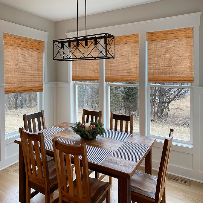 LETAU Cordless Wood Window Shades Blinds, Light Filtering Bamboo Roller Shades Natural Roman Blind Shade, Bamboo Roll Up Blind for Windows, Almond Brown, 30.5" W x 48" L