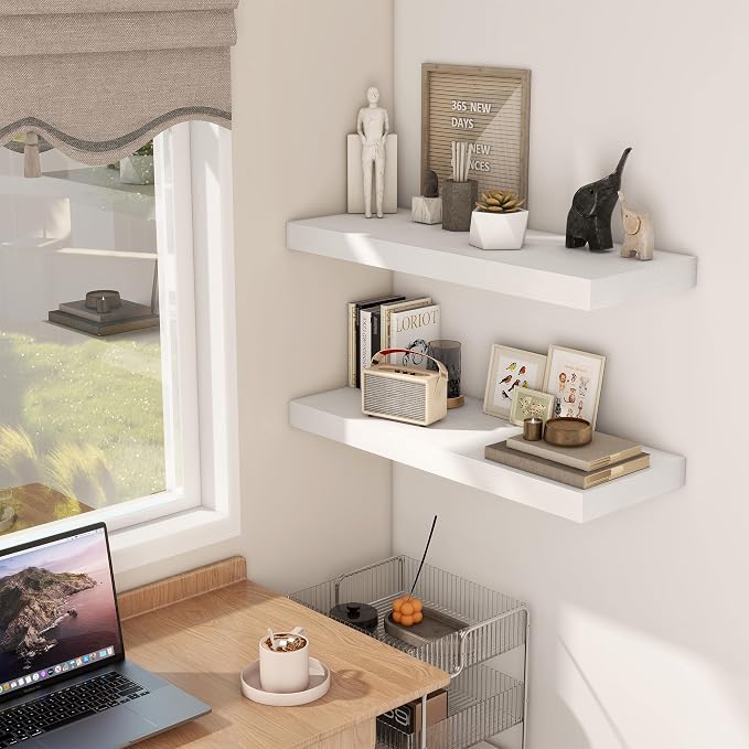 Fun Memories White Floating Shelves 30 x 12 Inch, Deep Floating Shelf Wall Mounted, 12" Deep Wall Shelves for Books, Bathroom, Bedroom, Kitchen, Thicked Shelves for Home Storage & Display, Set of 2