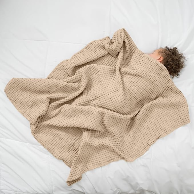Comfy Cubs Waffle Weave Baby Blanket - 40” x 40” Cotton Blanket with Textured Design - Lightweight Swaddle for Bed, Crib, Stroller, or Couch - Soft and Cozy Cover for Toddlers, Boys & Girls - Sand