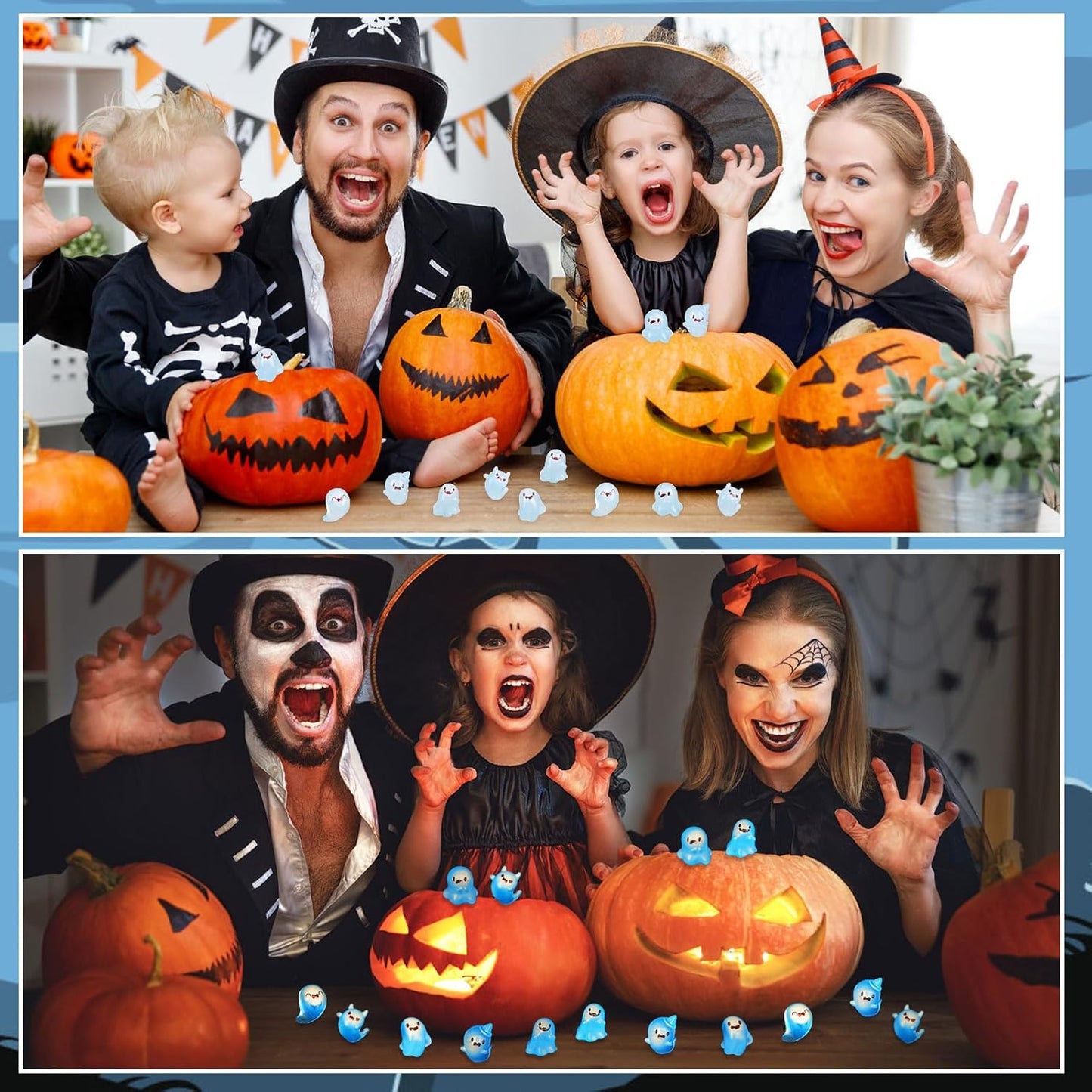 KIMOBER 24PCS Mini Luminous Ghost Miniature Figurines,Assorted Spooky Glow in Dark Resin Ghost Tiny Elf Figures for Fairy Garden Micro Landscape Decor Cake Topper Halloween(Assorted Ghost)