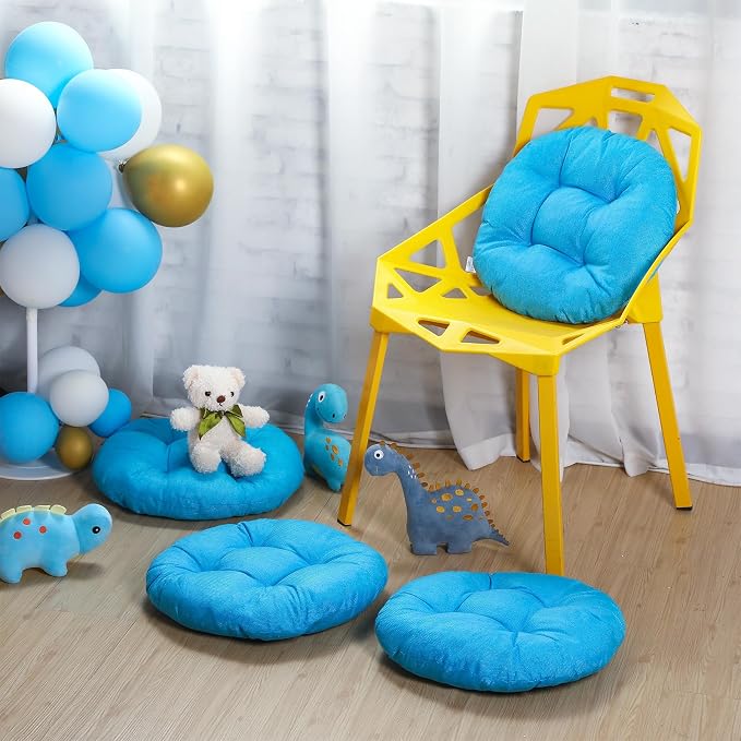 Fumete 8 Pcs 16 Inch Floor Cushions Pillow for Kids Bulk Classroom Round Flexible Seating Floor Cushions for Students Home Daycare School Reading Corner Yoga Meditation Picnic (Ice Blue)