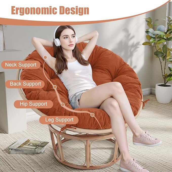idee-home Papasan Chair Cushion, Circle Papasan Chair Cushion(Cushion Only) | Papasan Cushion with Thick Corduroy Cover, 52 x 52 Inch Cushion for Egg Chair, Navy