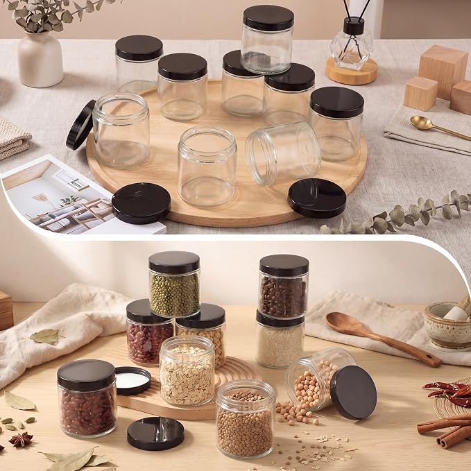 Norme 24 Pieces 16 oz Glass Jars with Lids Empty Storage Containers Leakproof Round Cosmetic Jars for Storing Lotions Powder Ointments Making(Transparent)